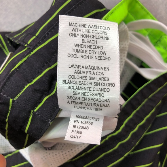 6" Black Green Striped Swim Trunk 38 - Picture 7 of 7